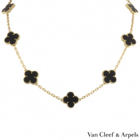 Van Cleef & Arpels Yellow Gold and Onyx Alhambra Necklace VCARA42700